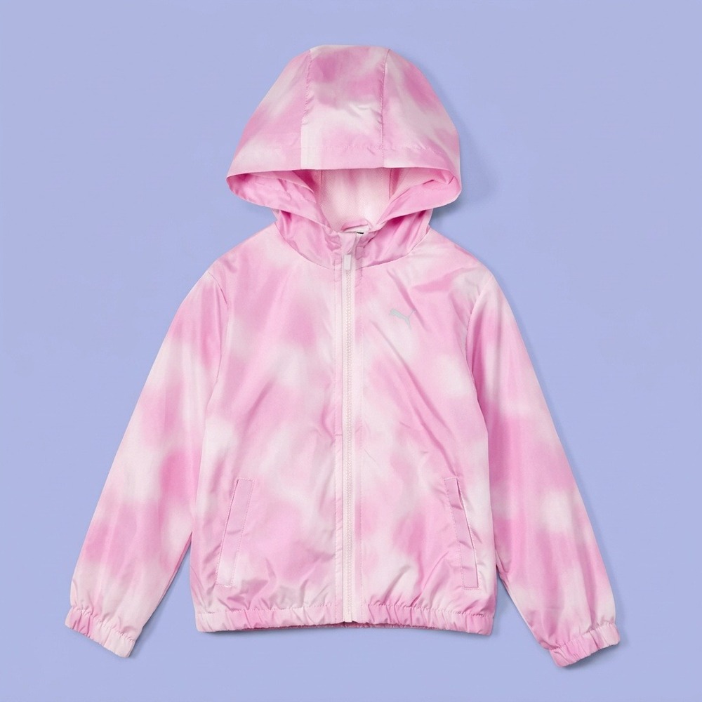 PUMA Girls L Pink White Cherry Blossom Windbreaker Hooded Full Zip Jacket